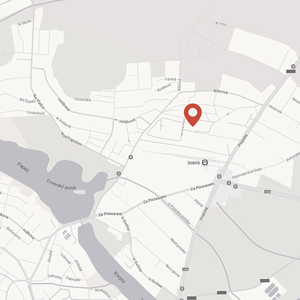 Mapa s vyznačenou polohou podniku v Dobříši.